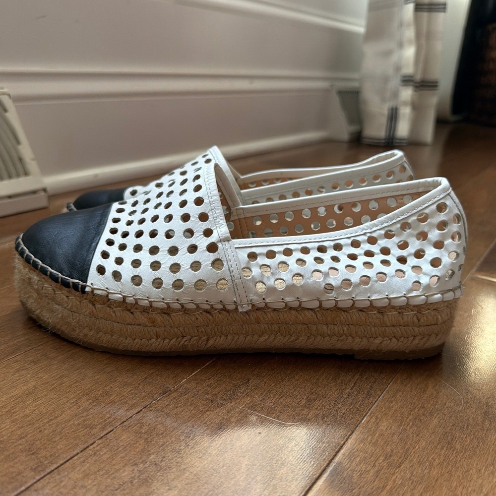 Loeffler Randall Leather Perforated Mariko Espadrille Platform Flats Sz 7.5